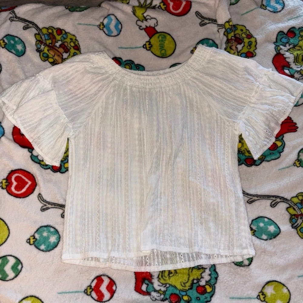 White Womens Ruffled Top